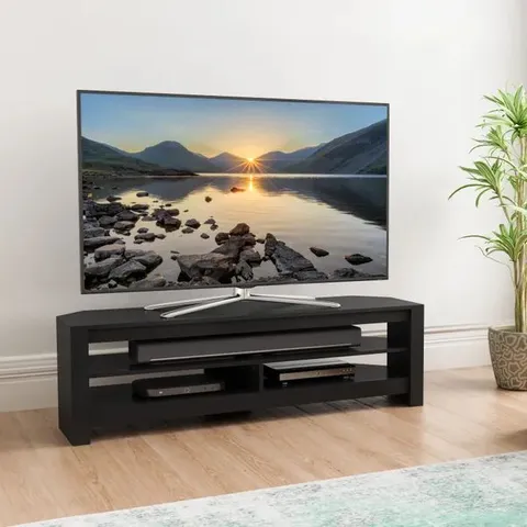 BOXED AVF CALIBRE 140 TV STAND FOR TVS UP TO 65", BLACK OAK - CA140BO (1 BOX)