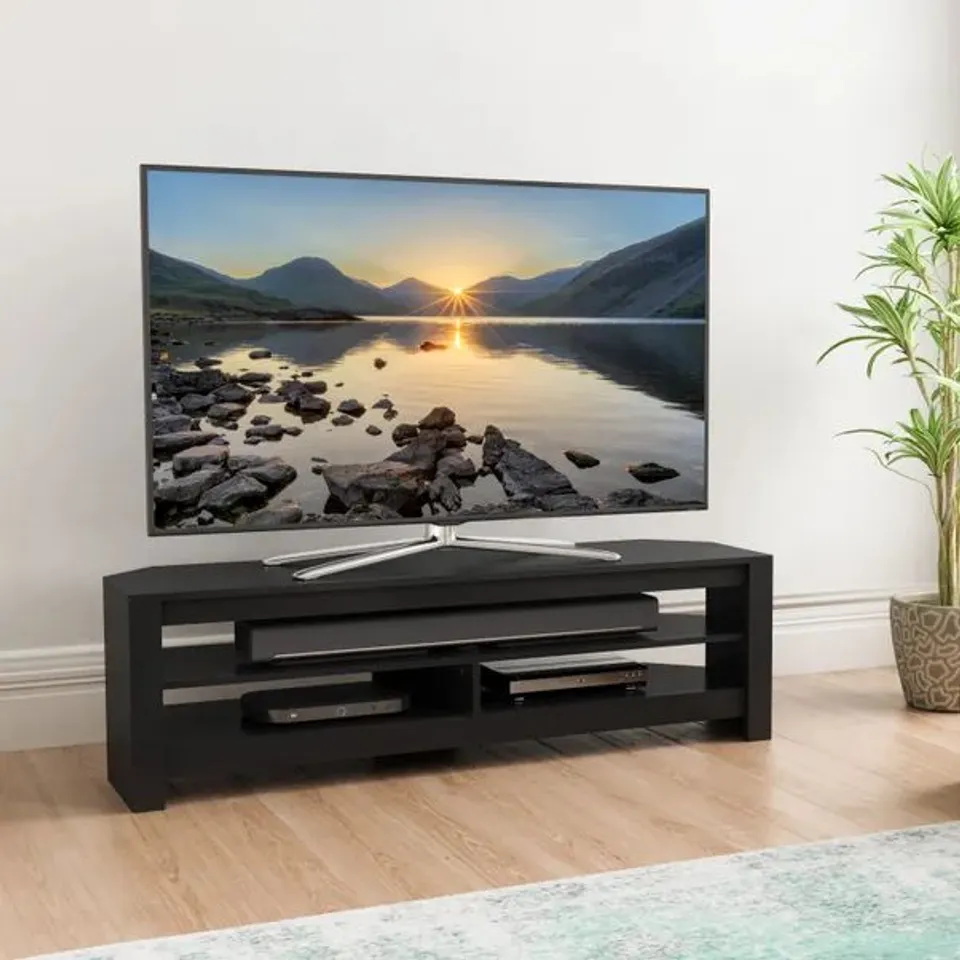 BOXED AVF CALIBRE 140 TV STAND FOR TVS UP TO 65", BLACK OAK - CA140BO (1 BOX)