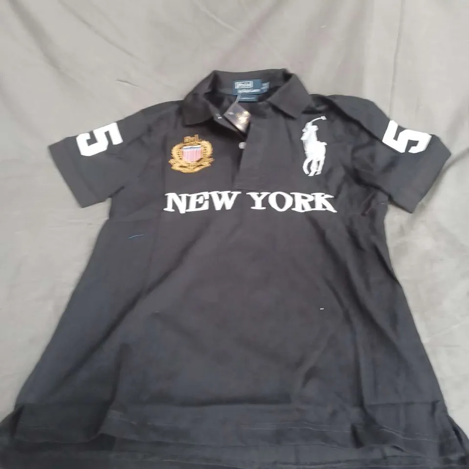 RALPH LAUREN EMBROIDERED POLO CLUB SHIRT IN BLACK SIZE S