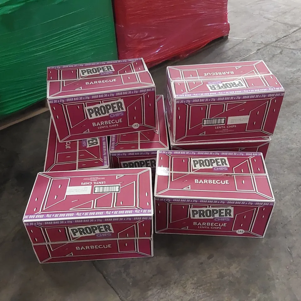 PALLET OF ASSORTED CONSUMER PRODUCTS TO INCLUDE: PAPER SHREDDERS, PROFESSIONAL BRUSH CUTTER, STEP LADDER, COFFEE TABLE, RETRACTABLE SAFETY GATE, PROPER CHIPS BARBECUE CRISPS ECT