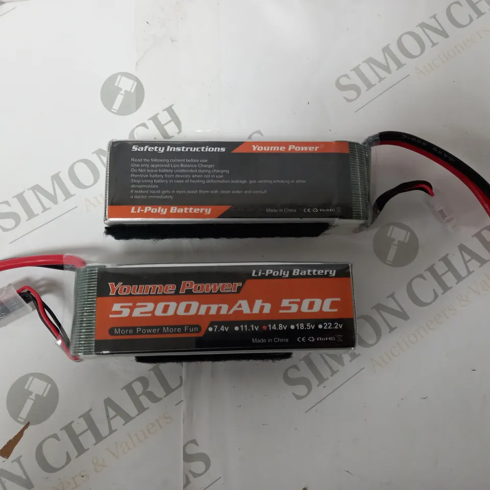 SET OF 2 YOUME POWER LI-POLY BATTERY 5200MAH  / 50C / 14.8V/ 