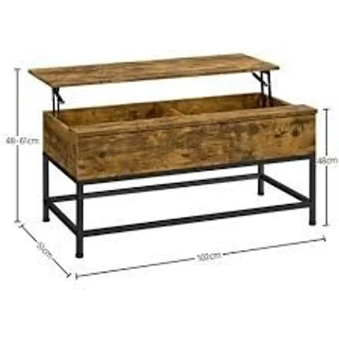 BOXED YAHEETECH 40.5IN RUSTIC INDUSTRIAL SPLIT LIFT-TOP COFFEE TABLE -RUSTIC BROWN-