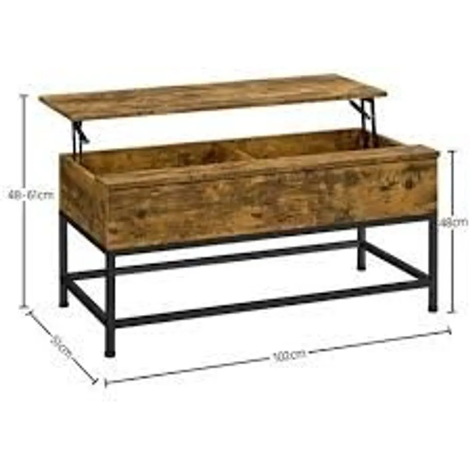 BOXED YAHEETECH 40.5IN RUSTIC INDUSTRIAL SPLIT LIFT-TOP COFFEE TABLE -RUSTIC BROWN-