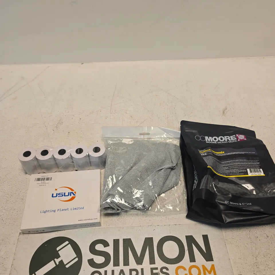 APPROXIMATELY 5 ASSORTED ITEMS INCLUDING CC MOORE PELLETS, USUN LED'S AND TILL ROLL