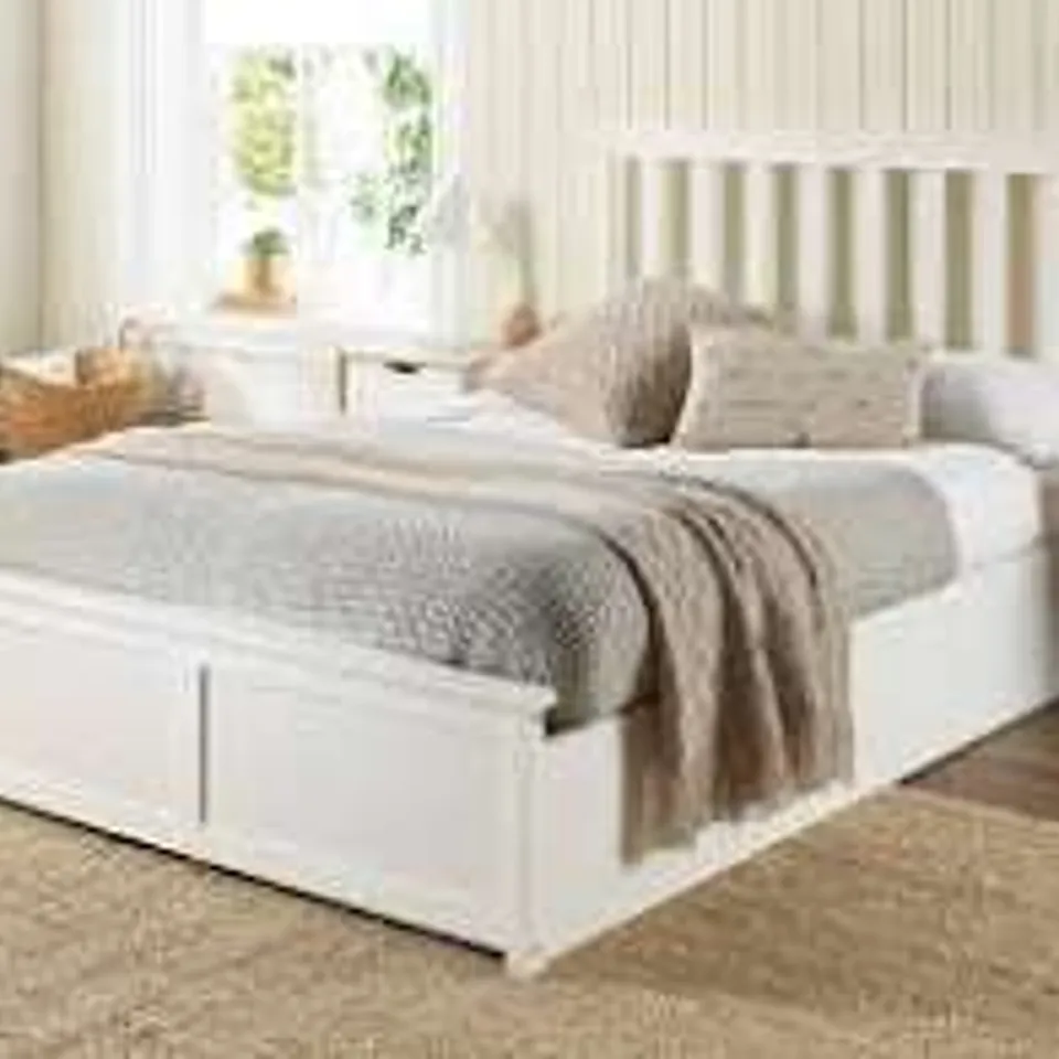 BOXED ASPIRE FURNITURE WOODEN OTTOMAN BED // SMALL DOUBLE - WHITE (2 BOXES)