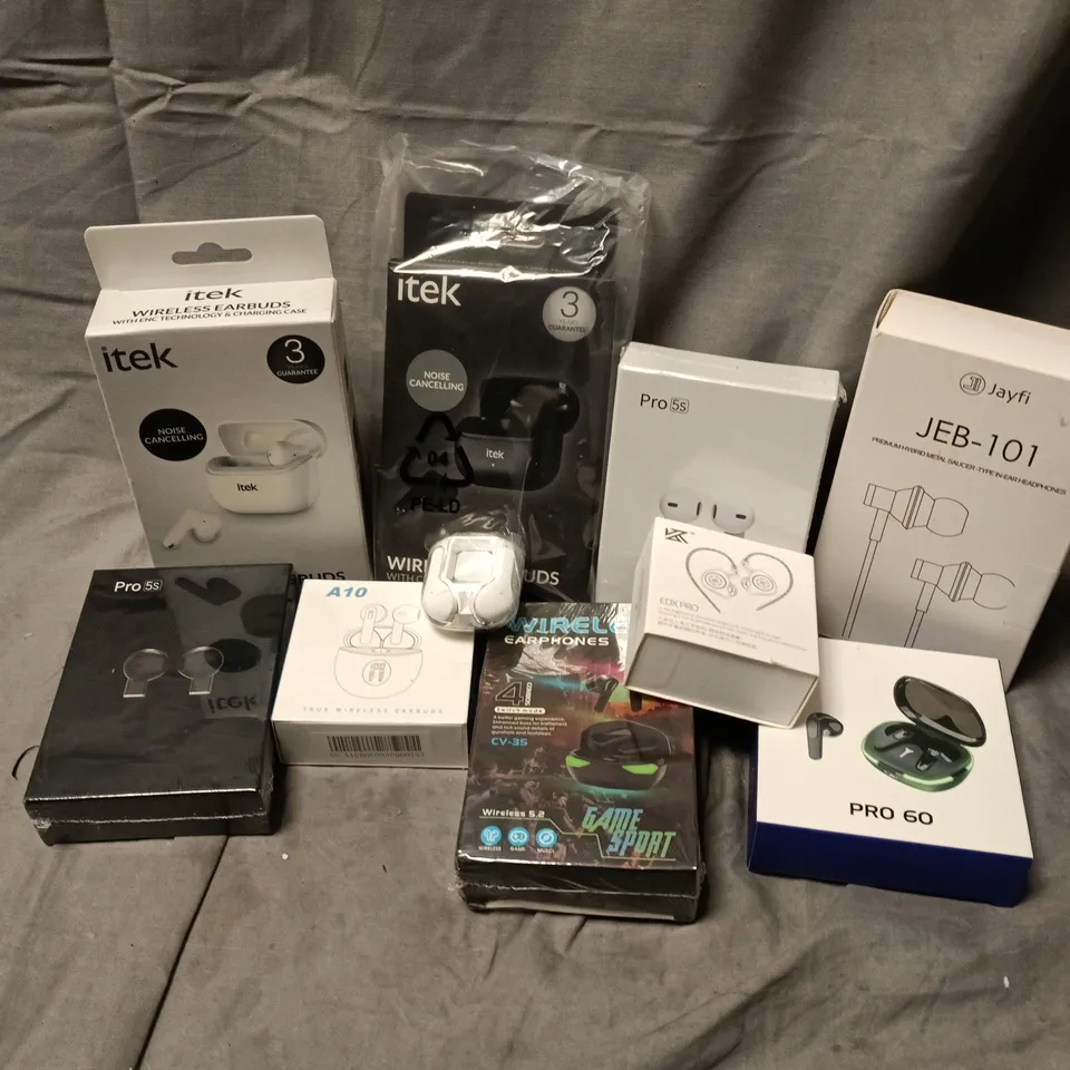 APPROXIMATELY 15 ASSORTED EARBUDS & HEADPHONES TO INCLUDE ITEK WIRELESS EARBUDS, JAYFI JEB-101, KZ-EDX PRO, ETC
