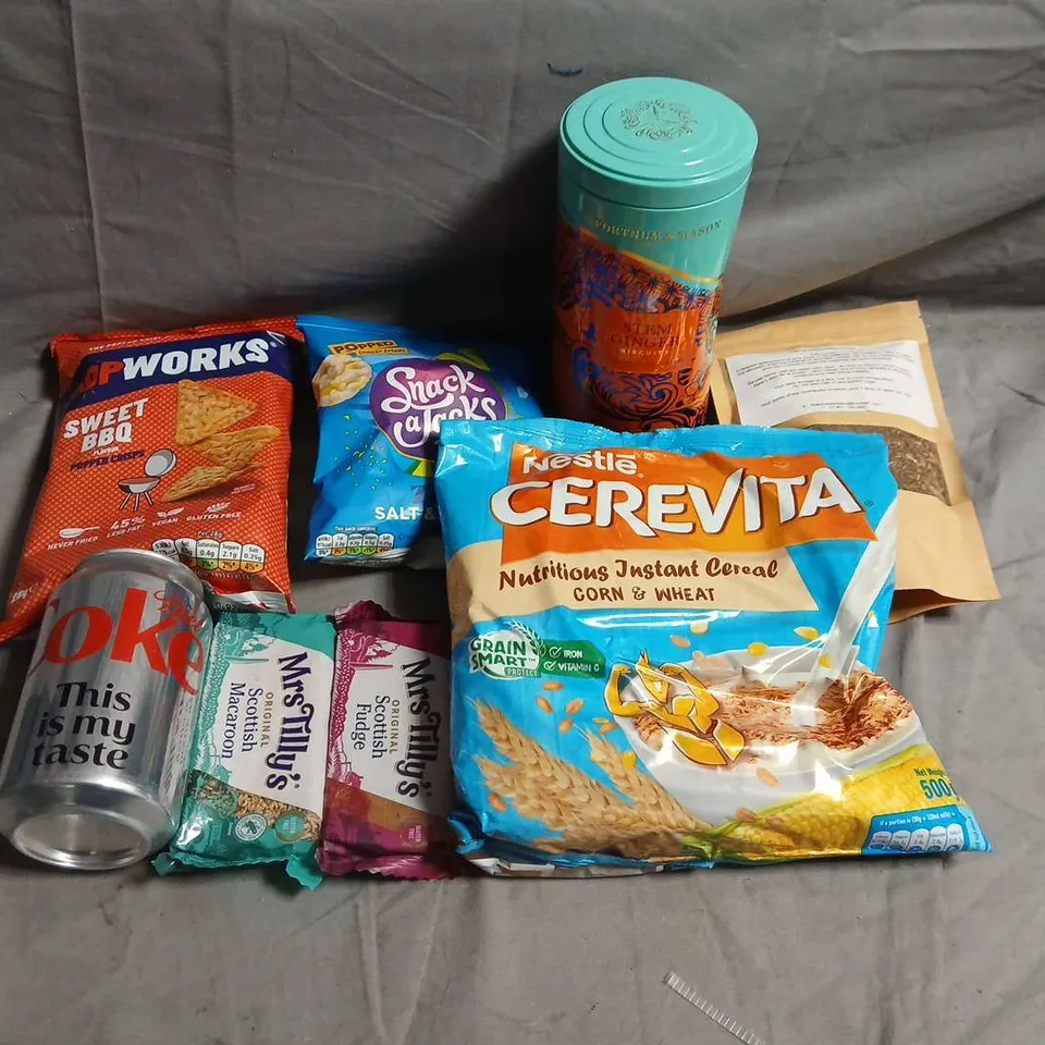 APPROXIMATELY 10 ASSORTED FOOD ITEMS TO INCLUDE - CRISPS, DIET COKE AND FUDGE - COLLECTION ONLY