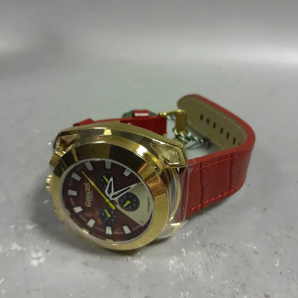GAMAGES STATURE GOLD CASING RED DIAL WATCH 
