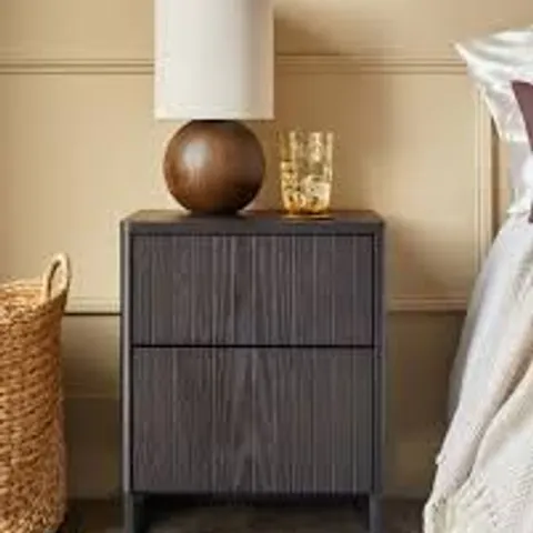 BOXED DANETTI TORONTO DARK ASH 2 DRAWER BEDSIDE TABLE