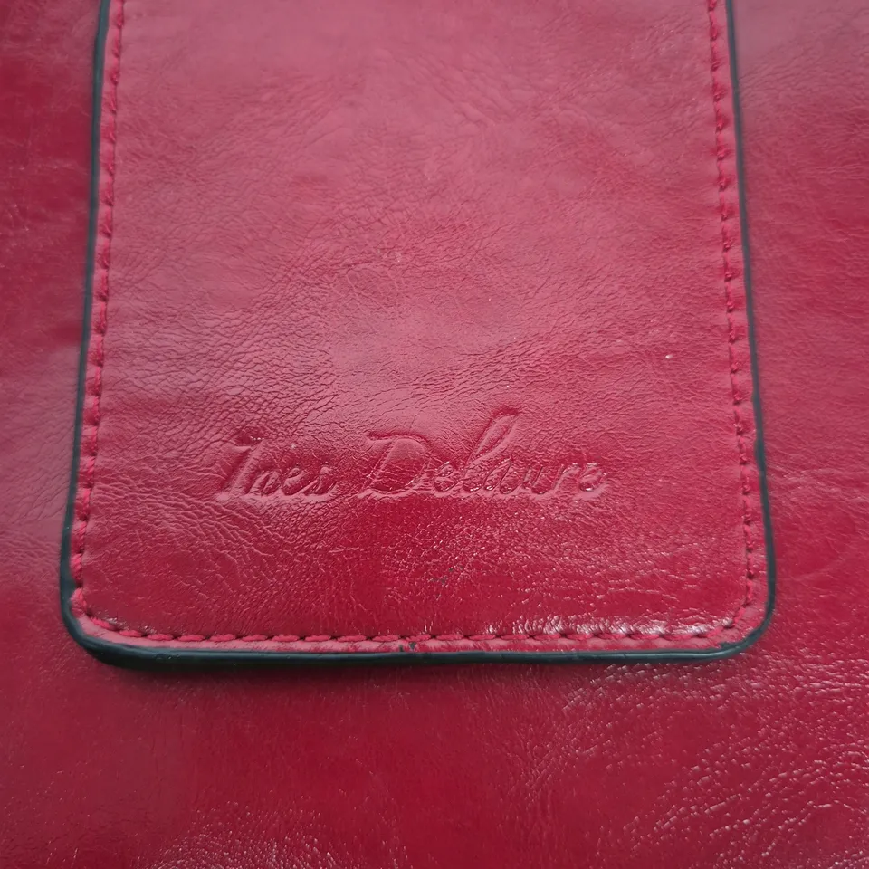 Ines Delaure - Red leather handbag with front flap pocket – embossed script logo