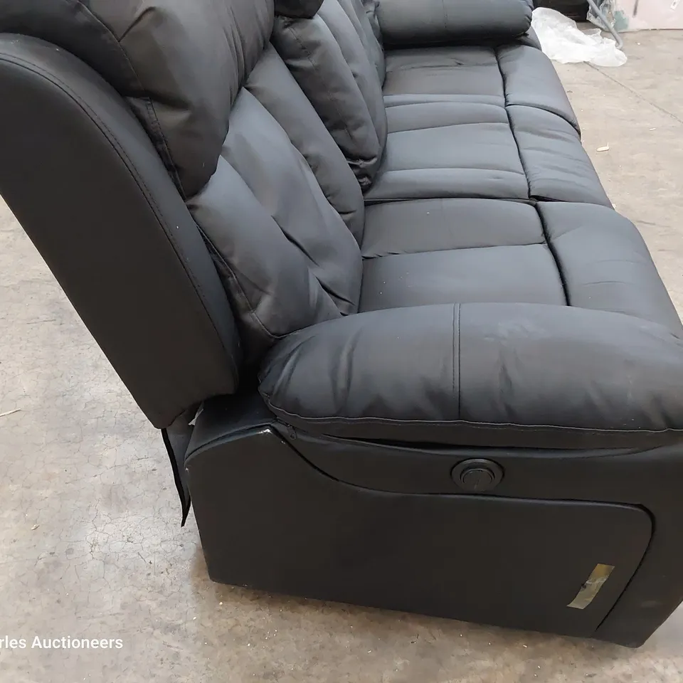 DESIGNER POWER RECLINING THREE SEATER SOFA BLACK LEATHER 