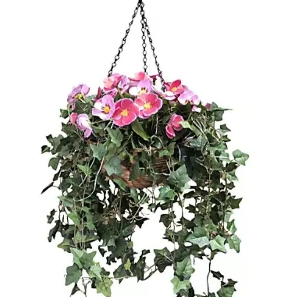 GARDEN REFLECTIONS PRE LIT FAUX FLORAL AND TRAILING IVY HANGING BASKET