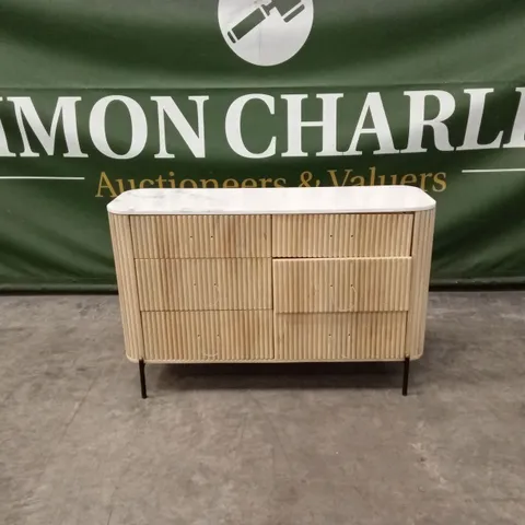ROCHELLE MANGO WOOD & MARBLE 6 DRAWER WIDE CHEST