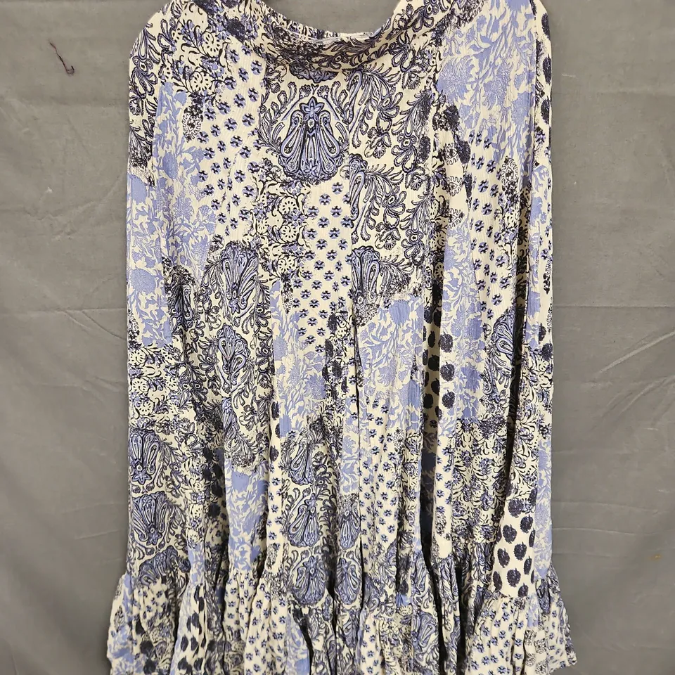 FREE PEOPLE WIDE LEG RUFFLE HEM ELASTICATED WAIST TROUSERS IN SAND COMBO SIZE XS