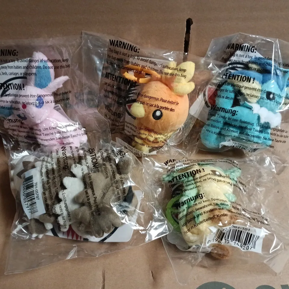 LOT OF 5 ASSORTED BAGGED POKEMON CENTER PLUSH KEY CHAINS 