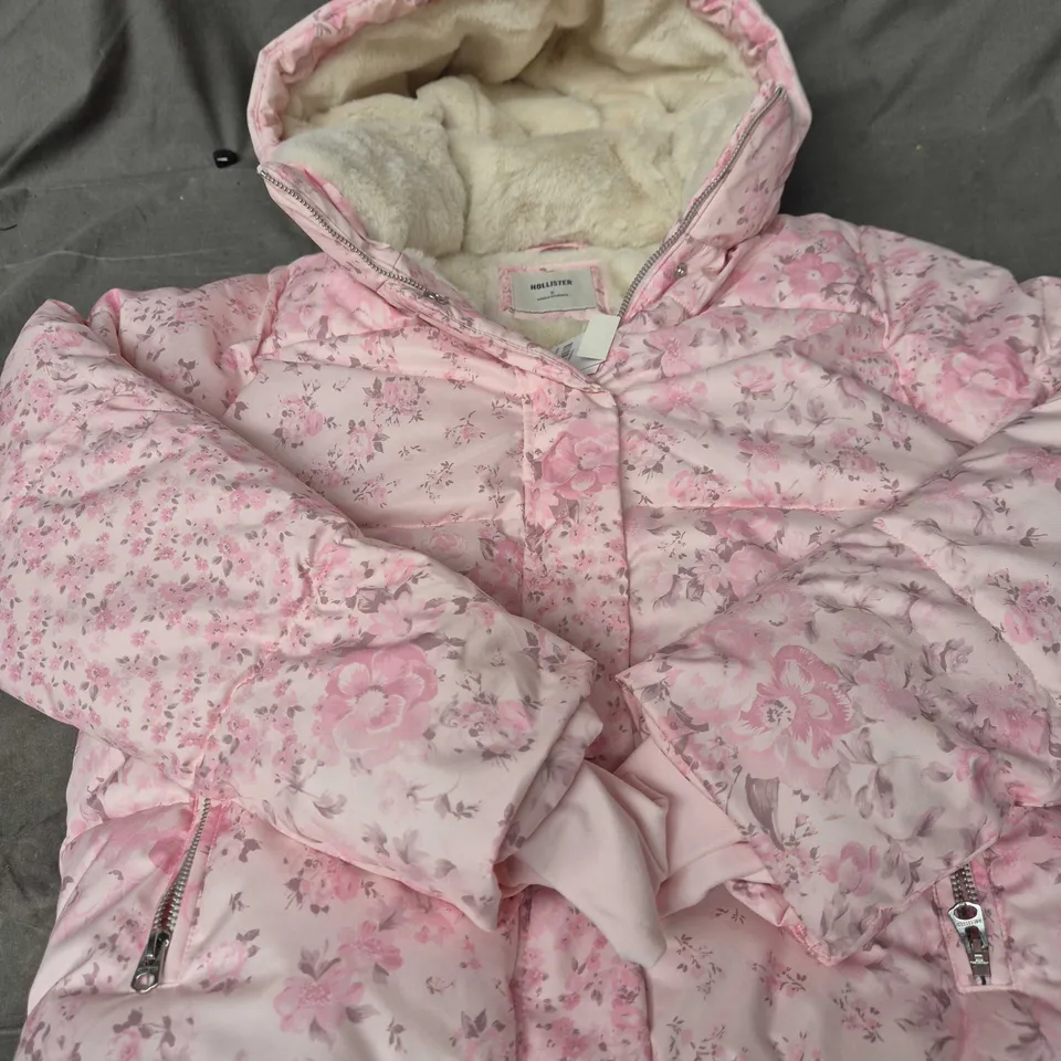 HOLLISTER PINK FLORAL PUFFER JACKET, WOMEN'S – SIZE SMALL