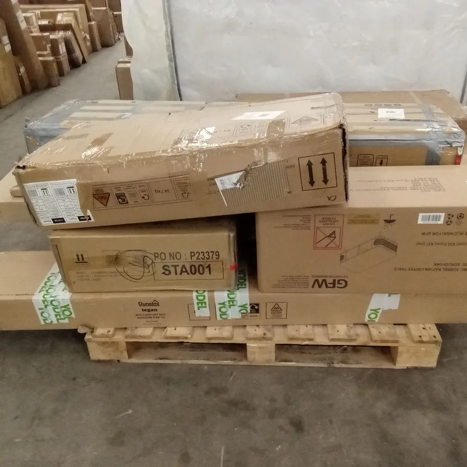 PALLET OF ASSORTED INCOMPLETE DESIGNER FURNITURE PARTS AND PIECES