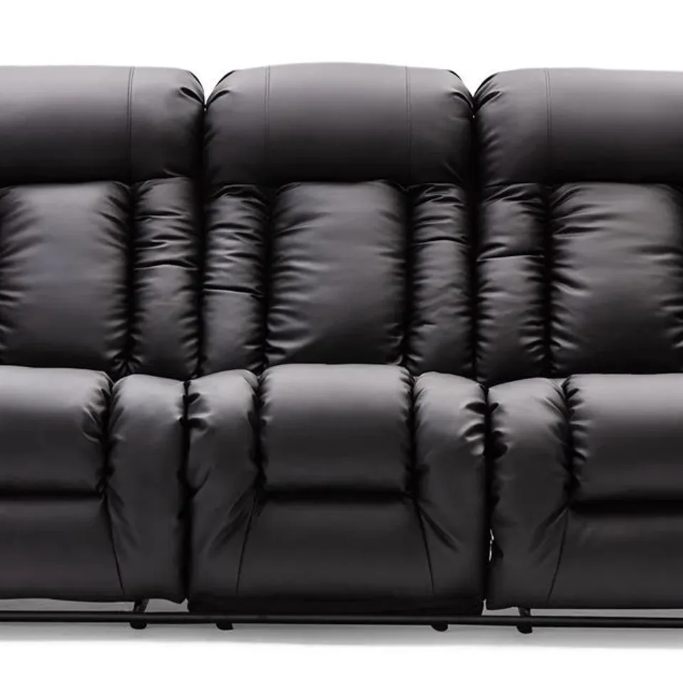 BOXED CAESAR BROWN FAUX LEATHER MANUAL RECLINING THREE SEATER SOFA 