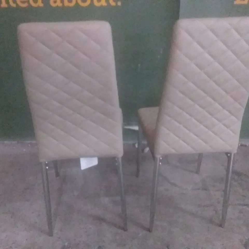 SET OF 2 NEW RENZO TAUPE LEATHER DINING CHAIR (CHROME LEG)