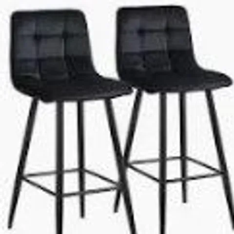 BOXED SET OF 2 DESIGNER BLACK VELVET BAR STOOLS (1 BOX)