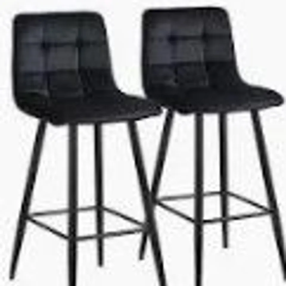 BOXED SET OF 2 DESIGNER BLACK VELVET BAR STOOLS (1 BOX)