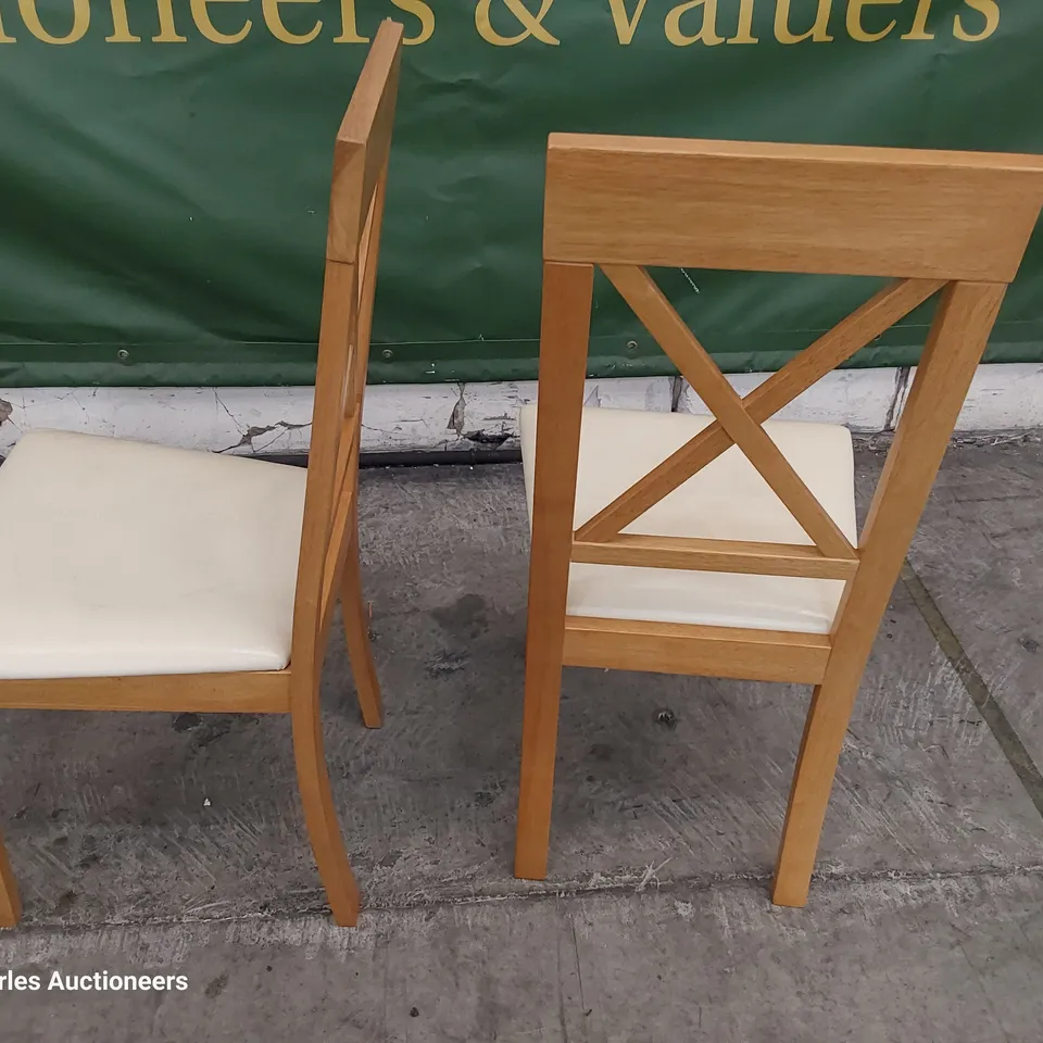 PAIR X BACK DINING CHAIRS NATURAL WOOD/CREAM PU