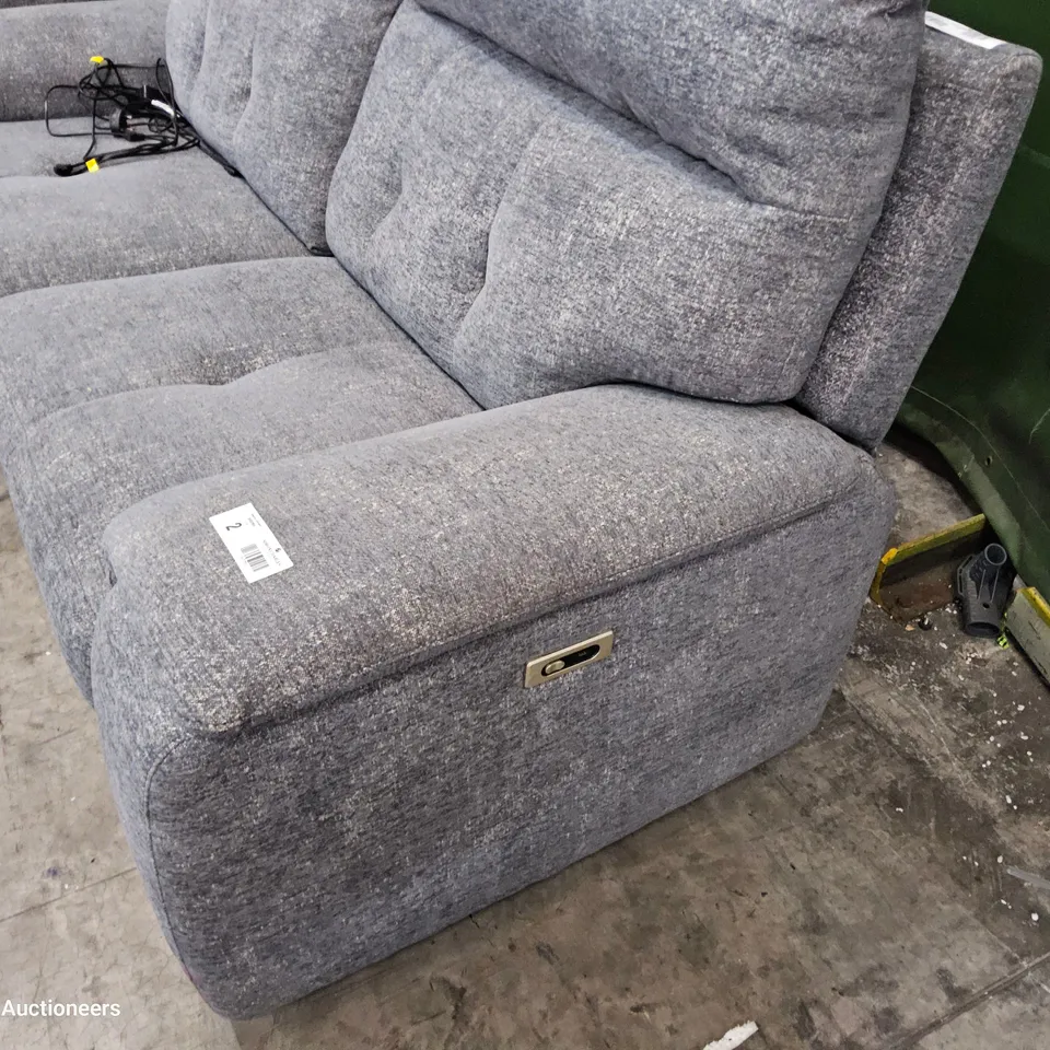 QUALITY ITALIAN DESIGNER ERIBA DOUBLE POWER RECLINING THREE SEATER SOFA GREY FABRIC 