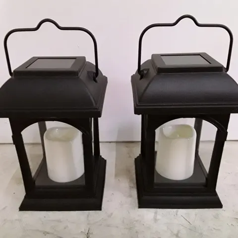 SET OF 2 BOXED WILKINS BLACK SOLAR POWERED LED LANTERNS