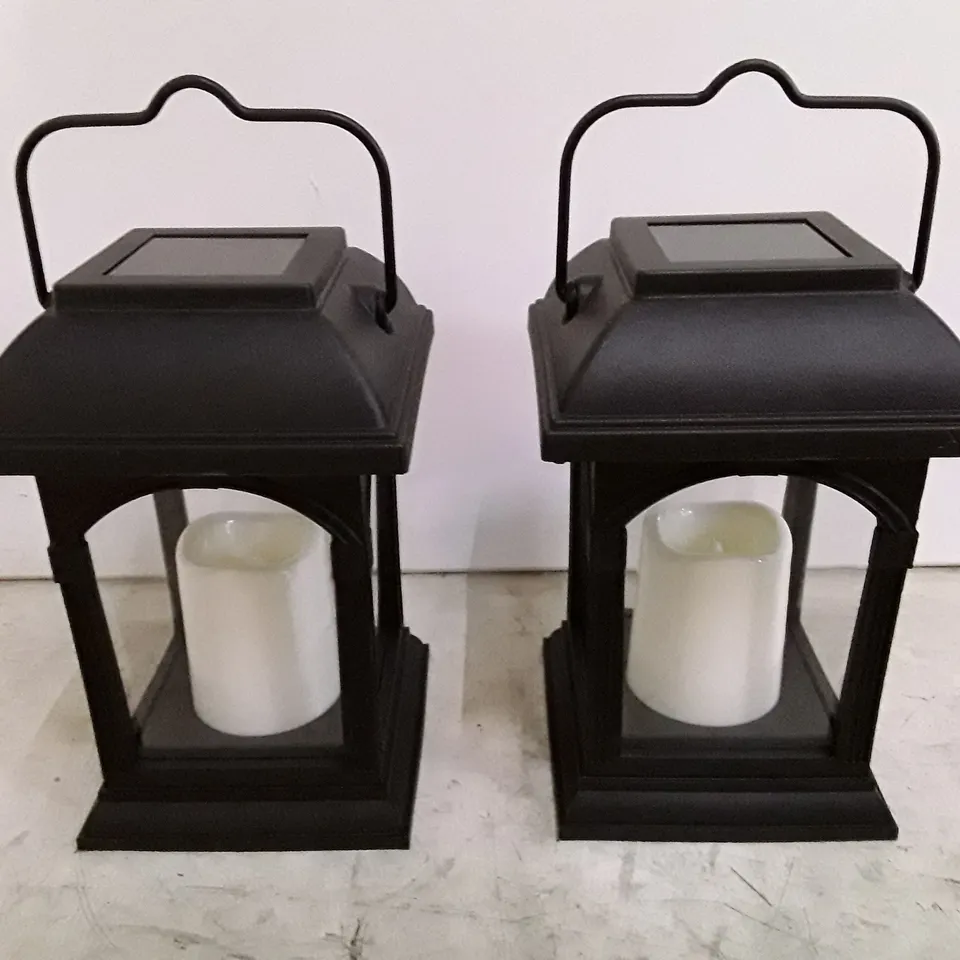 SET OF 2 BOXED WILKINS BLACK SOLAR POWERED LED LANTERNS