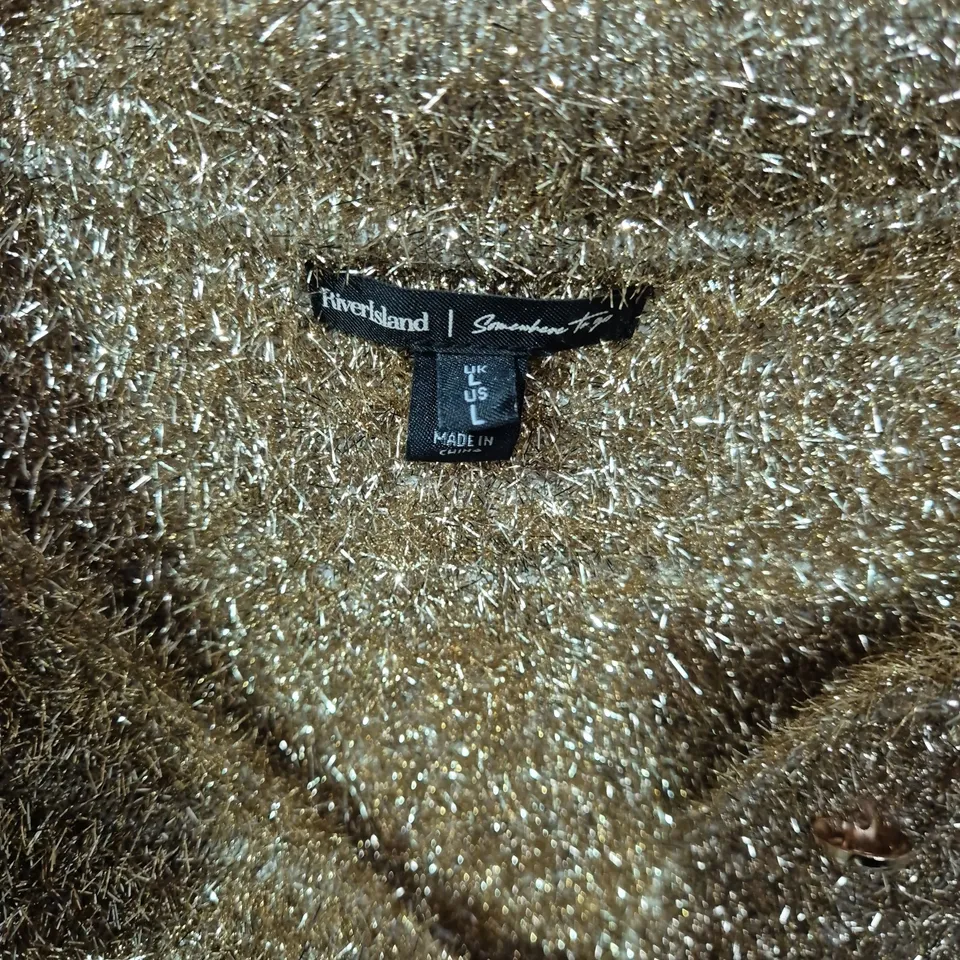 River Island Gold Metallic Knit Cropped Jacket – UK L WITH MATCHING SKIRT SIZE UK M