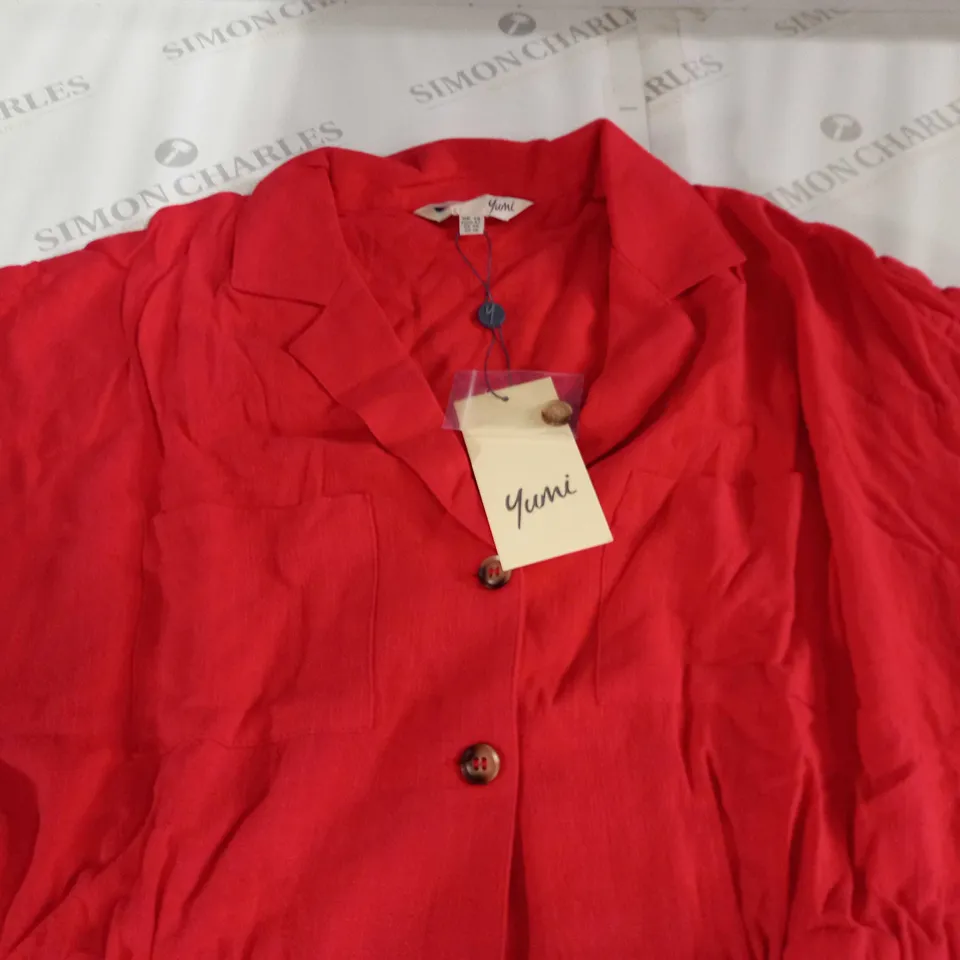 YUMI RED BUTTON FRONT SHORT SLEEVE PLAYSUIT - UK 14