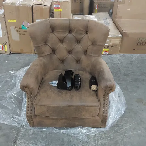 BOXED DESIGNER ARMCHAIR IN BROWN (1 BOX)