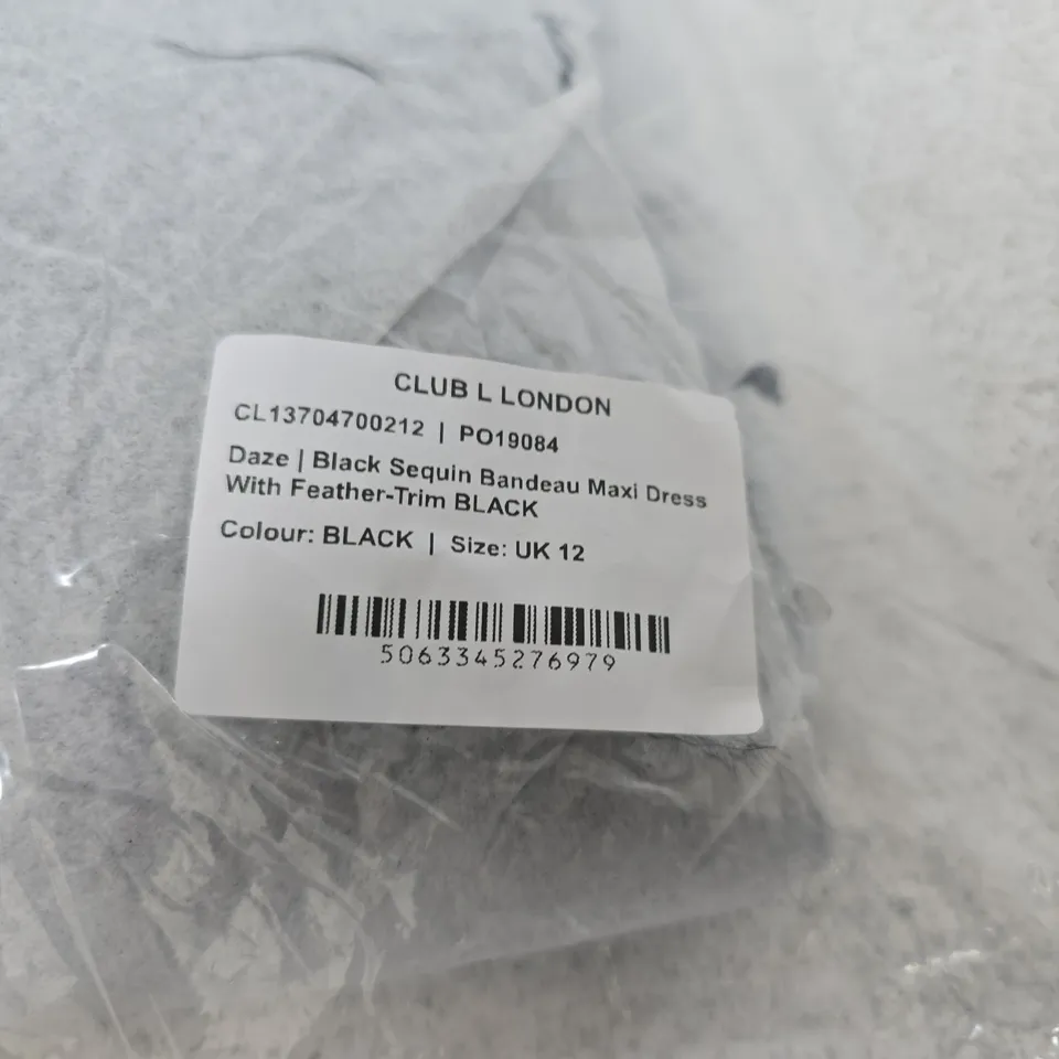 BAGGED CLUB OF LONDON BLACK SEQUIN BANDEAU MAXI DRESS IN BLACK - SIZE 12