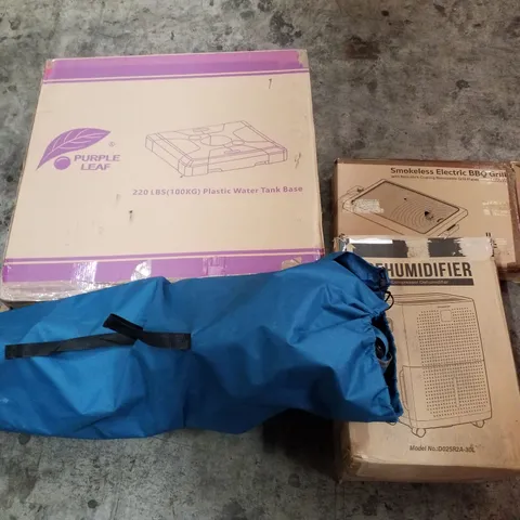 PALLET OF ASSORTED PRODUCTS INCLUDING PARASOL BASE, DEHUMIDIFIER, ELECTRIC BBQ, OFFICE CHAIR