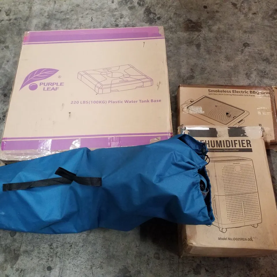 PALLET OF ASSORTED PRODUCTS INCLUDING PARASOL BASE, DEHUMIDIFIER, ELECTRIC BBQ, OFFICE CHAIR