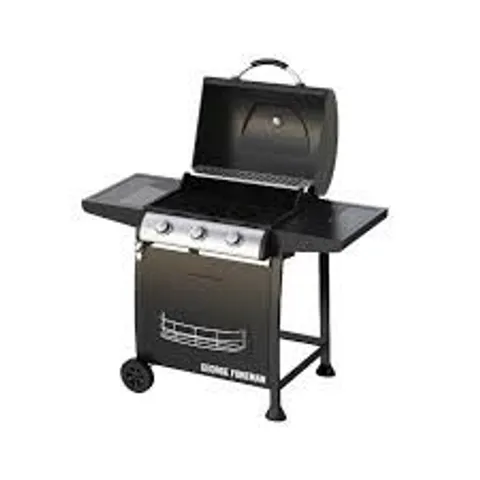 BOXED GEORGE FOREMAN GFGBBQ3B-N, 3-BURNER GAS BBQ - BLACK