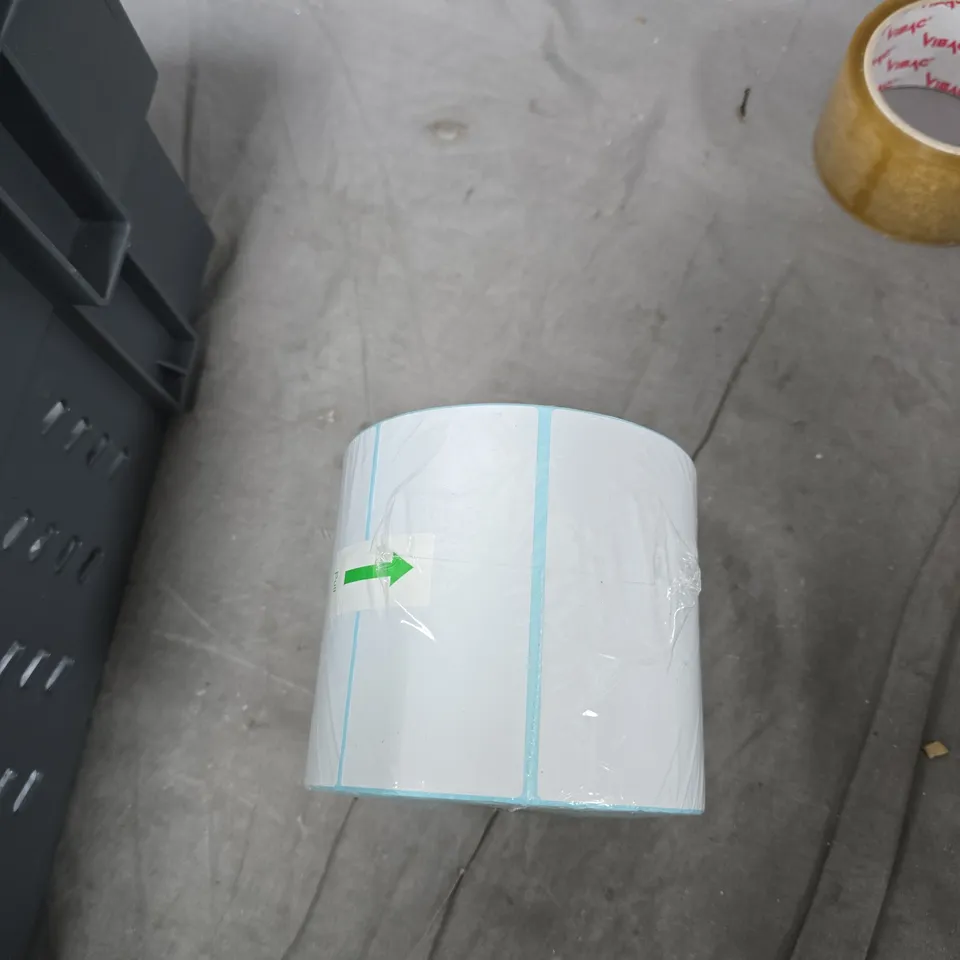 TOTE OF APPROXIMATELY 9 ASSORTED ITEMS TO INCLUDE: LABEL ROLL AND SALT BLOCK