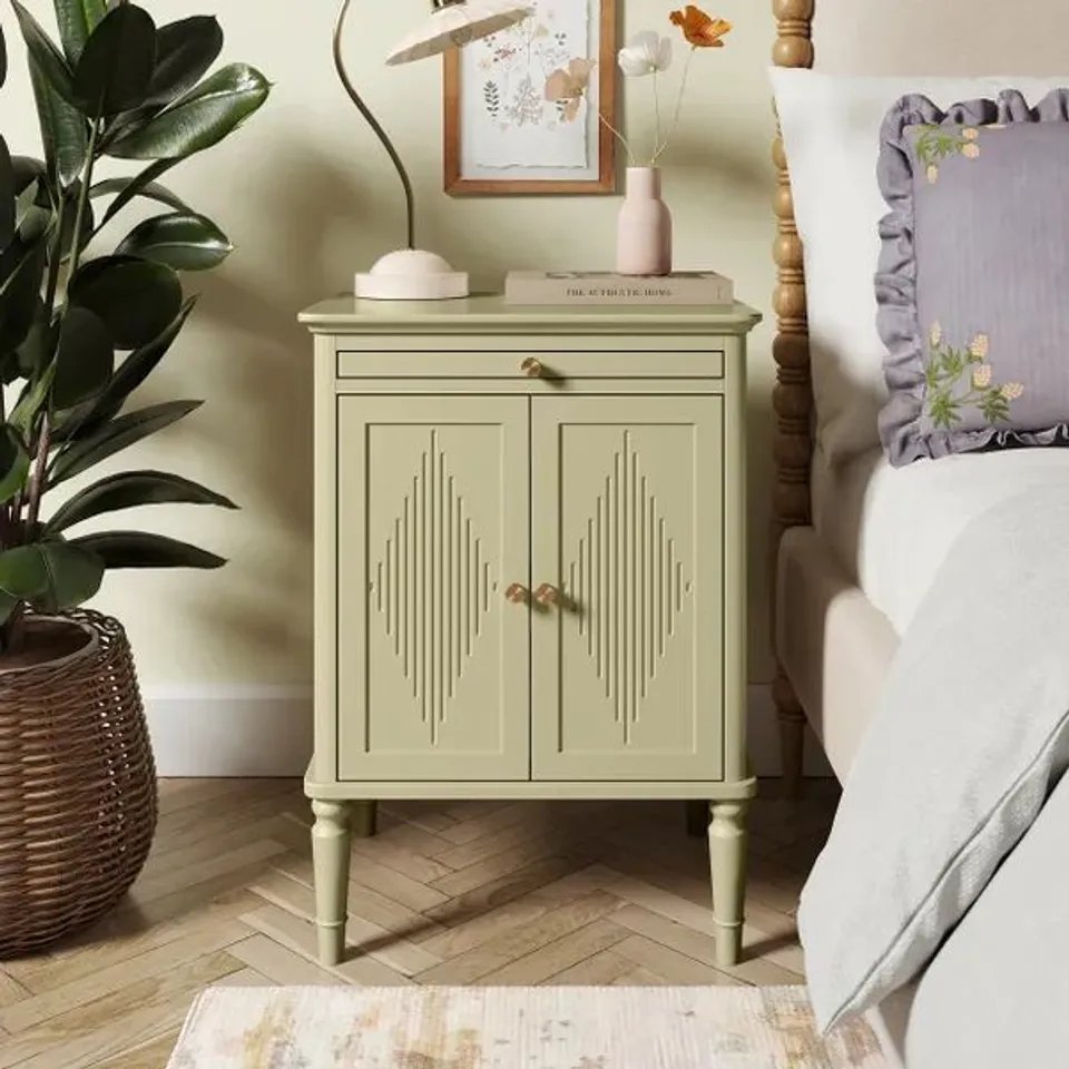 BOXED OTTILIE 2 DOOR BEDSIDE TABLE - SOFT OLIVE