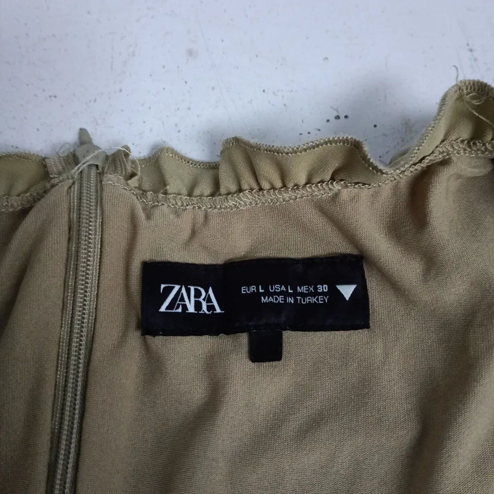 ZARA WOMEN'S RUCHED V-NECK DRESS - TAN (EU L / US L / MX 30)