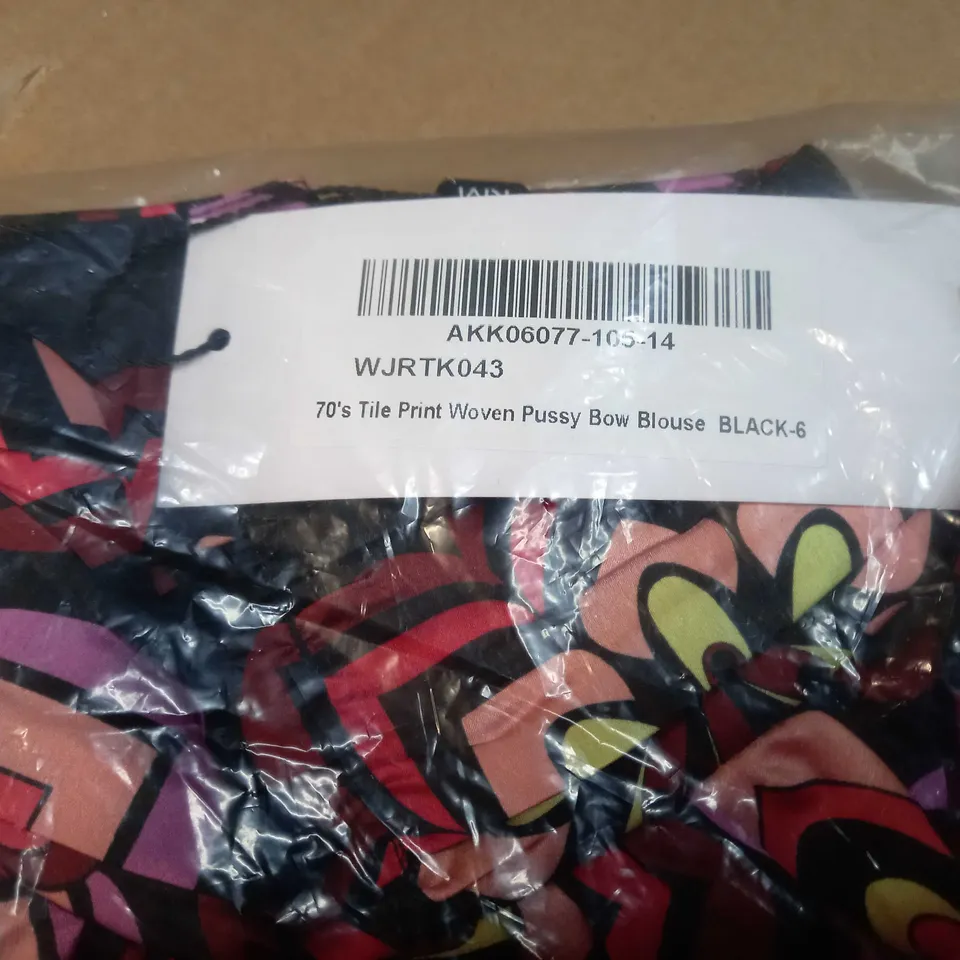 PACKAGED KAREN MILLEN 70'S TILE PRINT BOW BLOUSE - SIZE 6