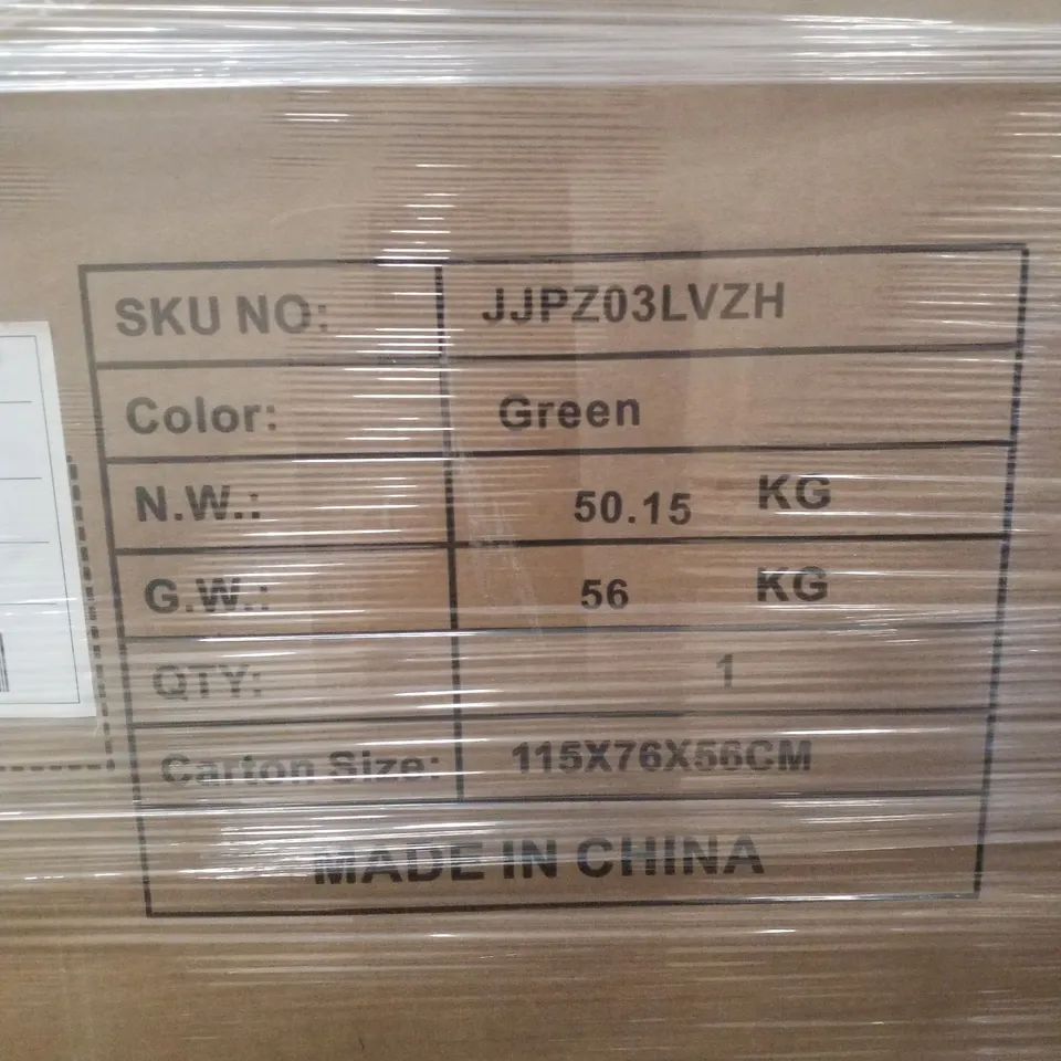 BOXED DESIGNER GREEN UPHOLSTERED SOFA