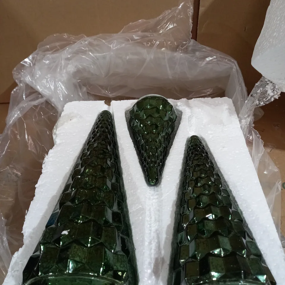 ALISON CORK SET OF MERCURY GLASS TREES - GREEN