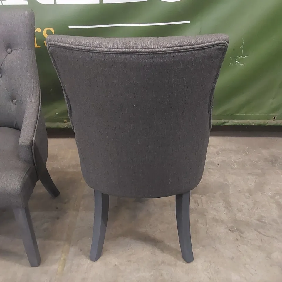 SET OF 6 DUKE SLATE FABRIC BUTTON BACK DINING CHAIRS 