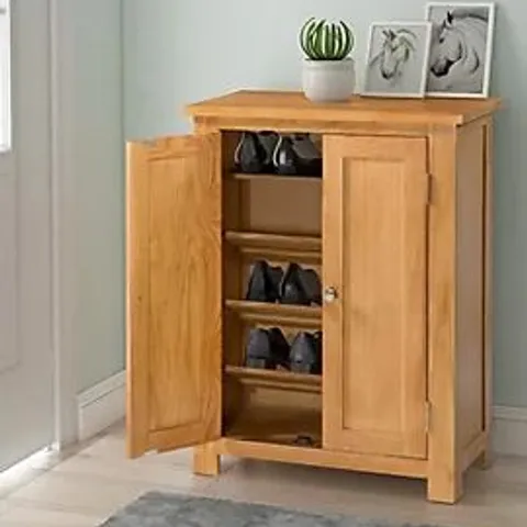 BRAND NEW BOXED SHOE STORAGE CABINET IN A MISSION OAK
