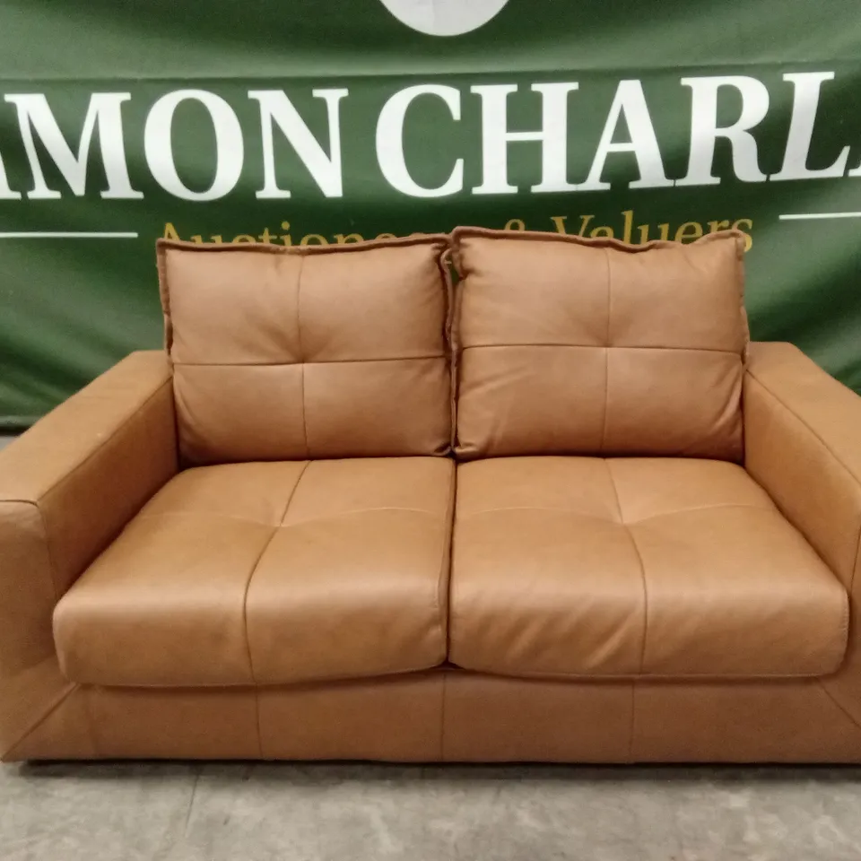 TRIBECA ITALIAN LEATHER 2 SEATER SOFA - TAN RRP £1149