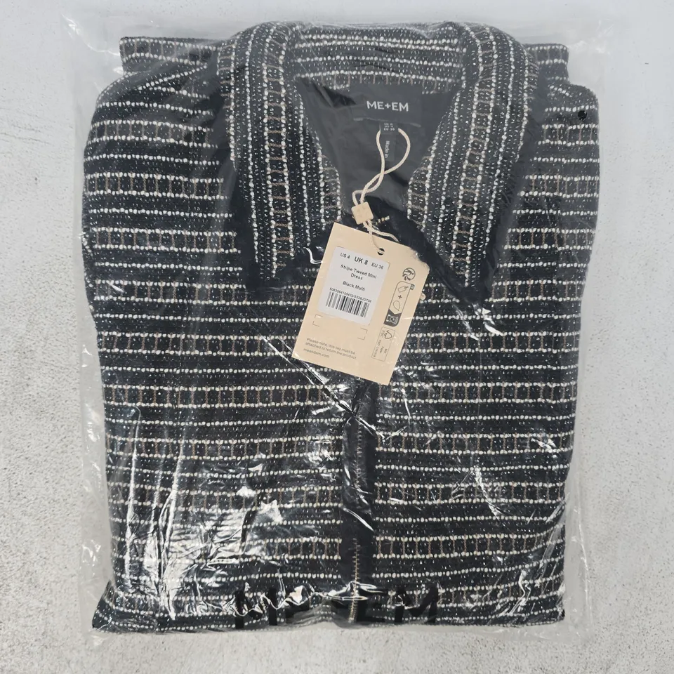 BAGGED ME+EM STRIPE TWEED MINI DRESS IN BLACK/MULTI SIZE UK 8