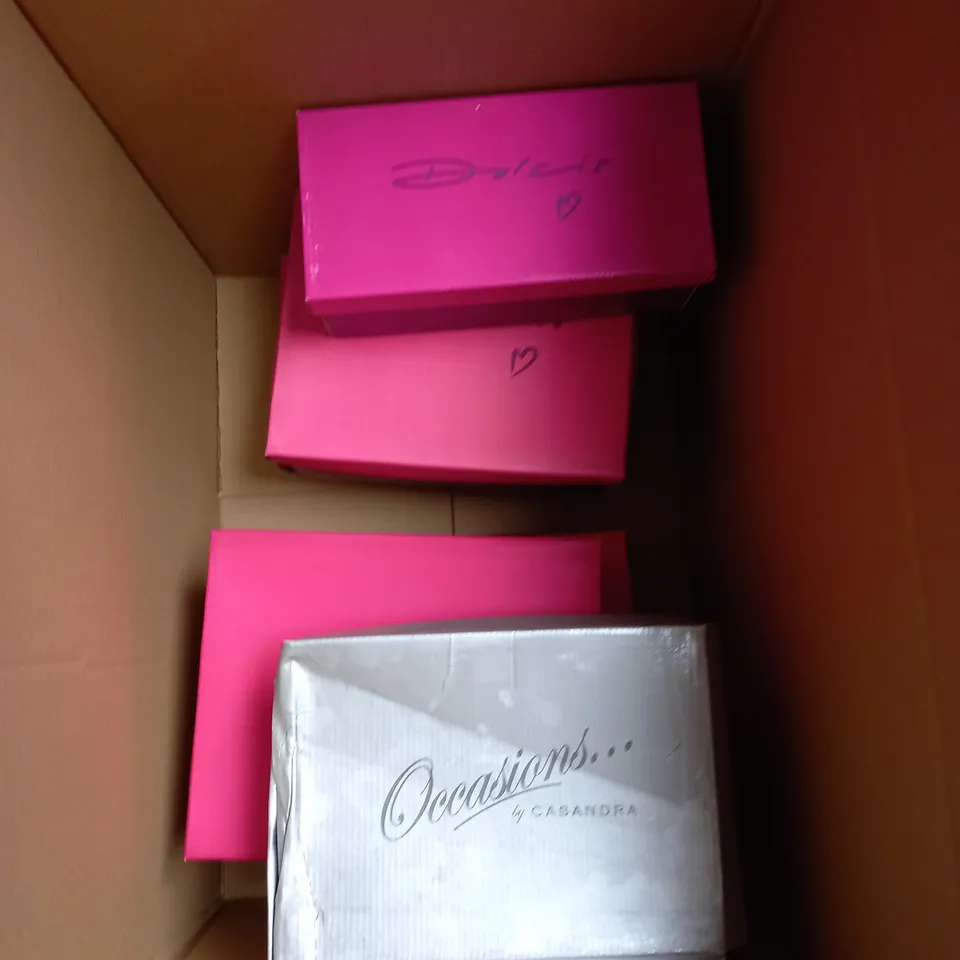 BOX OF 10 PAIRS OF ASSORTED SHOES IN VARIOUS STYLES, COLOURS AND SIZES