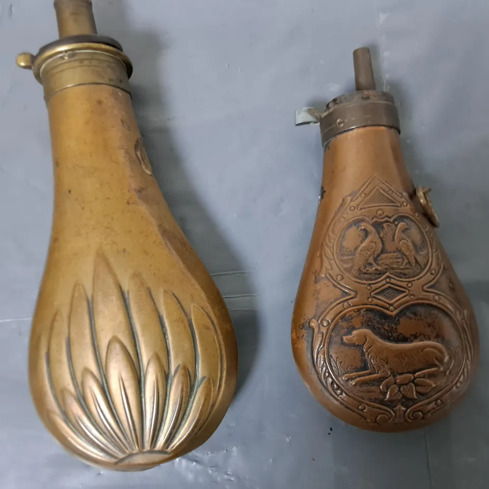 LOT OF 2 METAL POWDER POURING CASKS