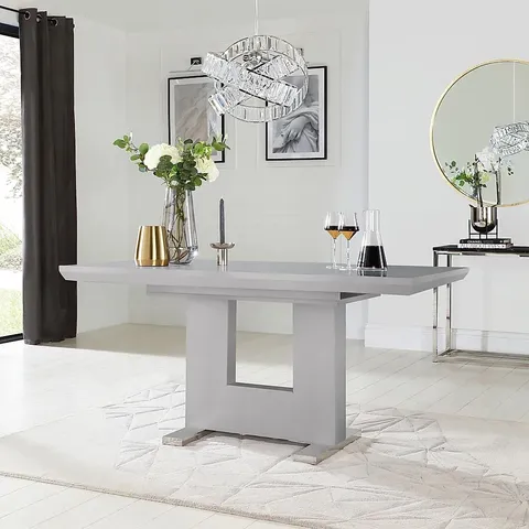 BOXED FLORENCE EXTENDING DINING TABLE 120-160cm, STONE GREY HIGH GLOSS FINISH (2 BOXES)