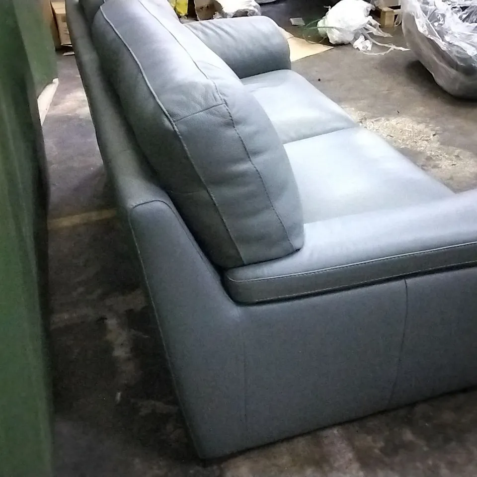 QUALITY ITALIAN DESIGNER VIRGILIO PETROL BLUE LEATHER 3 SEATER SOFA